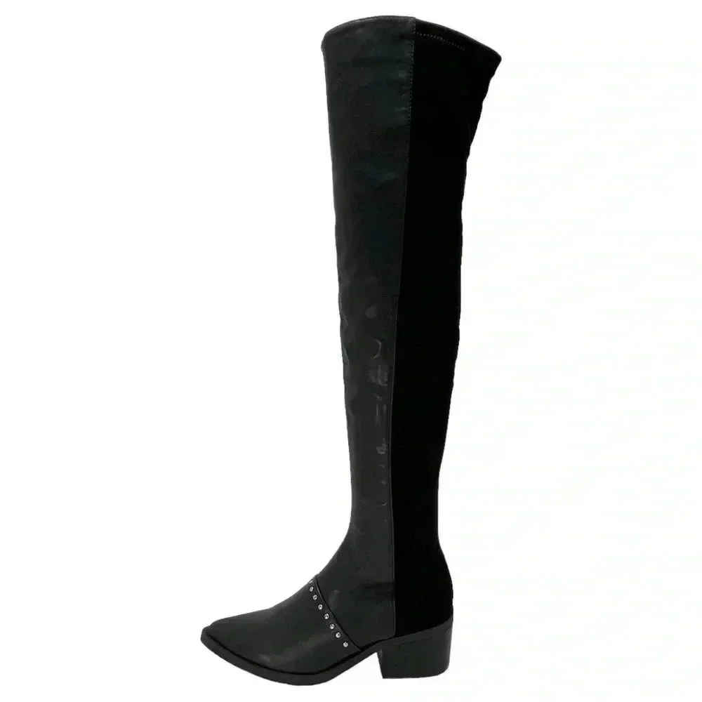 Report Zaria Black Faux Leather & Suede OTK Womens Boots Size 5M